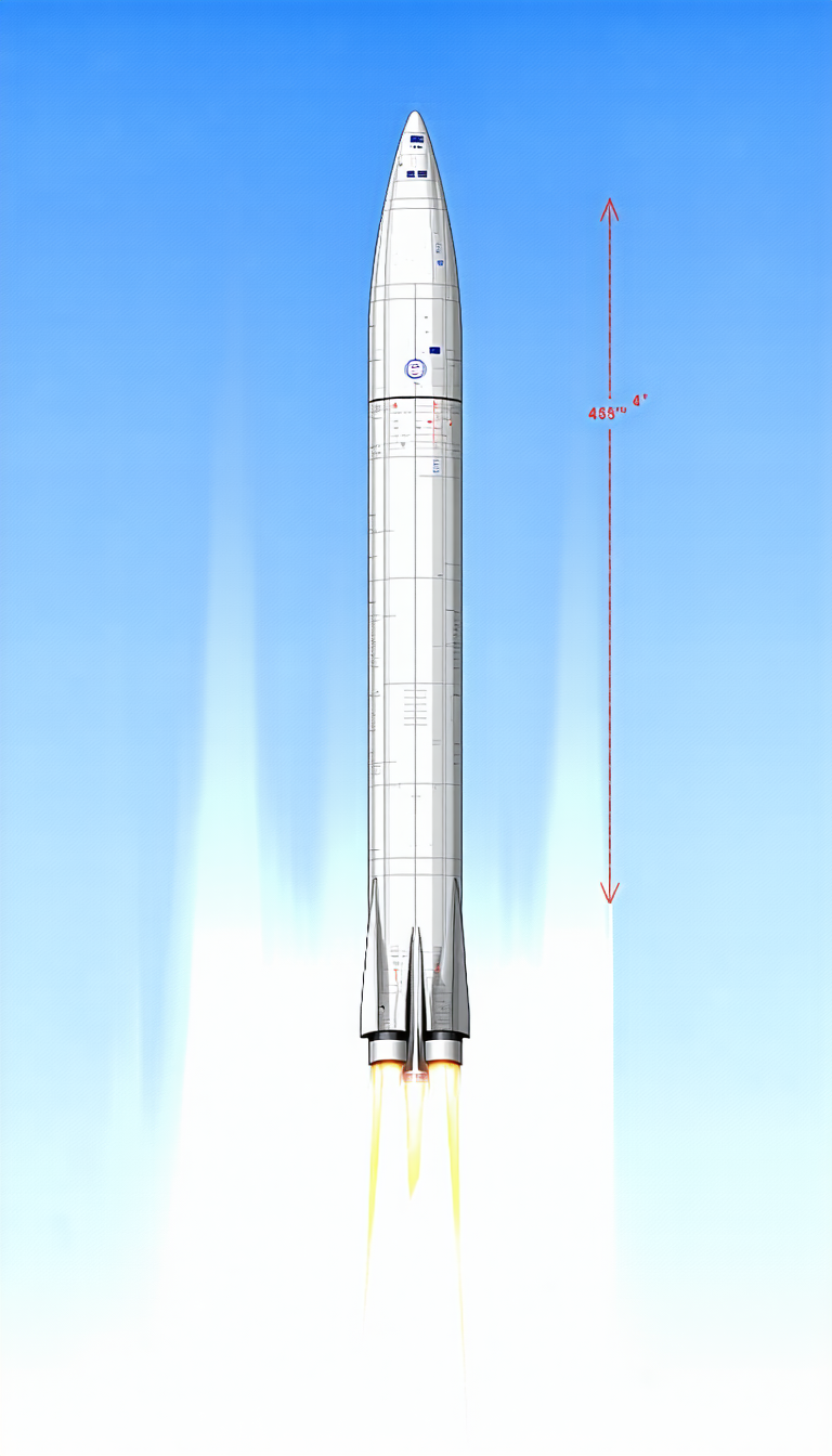 A Rocket Is Shown In A Blue Sky, With A Red Line Pointing Towards It