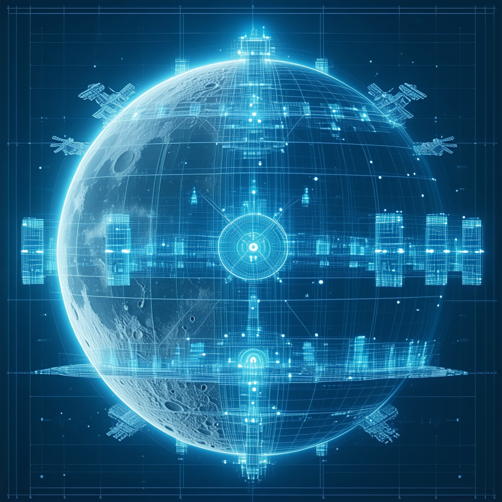 A Blue And White Image Of A Space Station Is Displayed