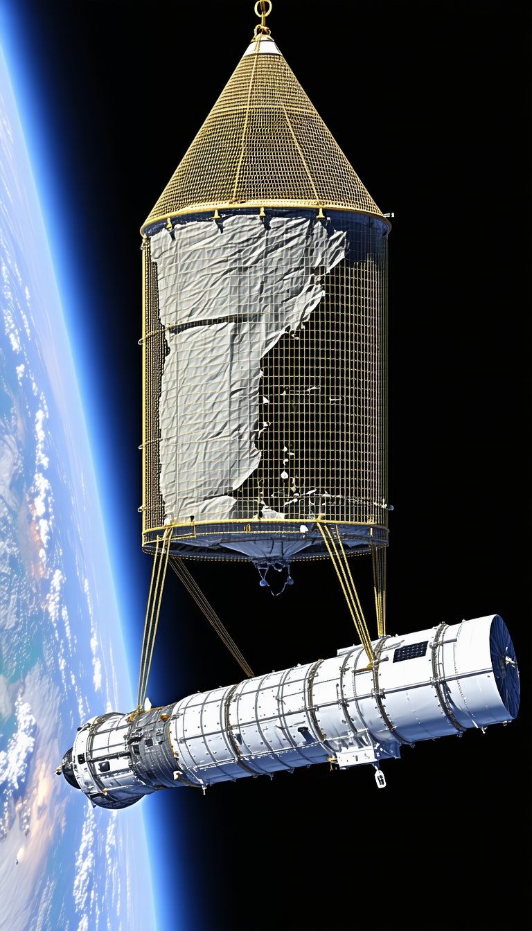 A Large Space Station, Possibly A Space Shuttle, Floating In The Air