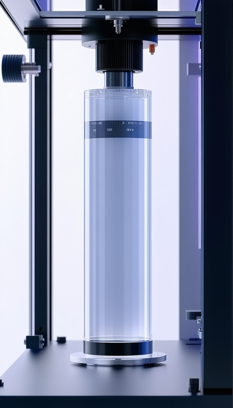 A Tall, Clear Glass Vase Is Placed In A Room, Standing Next To A Wall