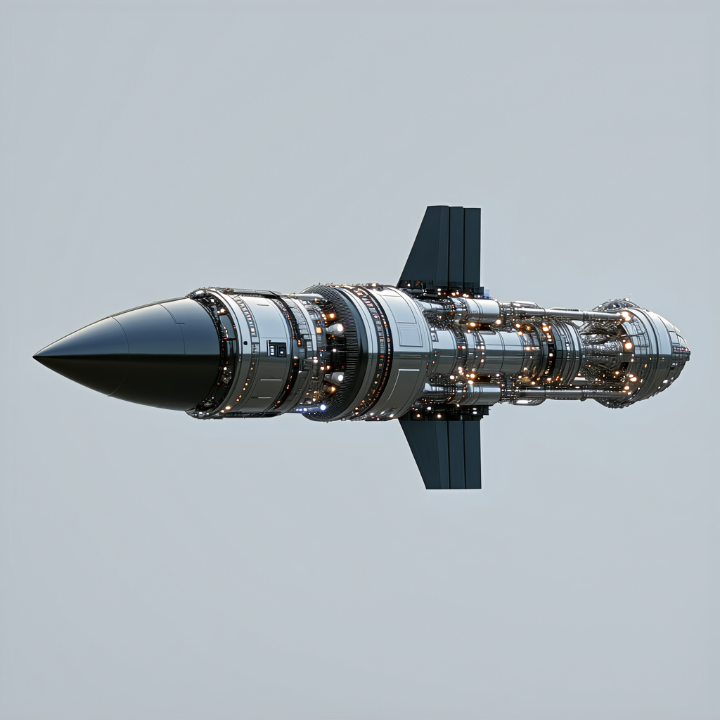 A Large, Sleek, And Modern Spacecraft, Possibly A Rocket Or A Fighter Jet, Flying Through The Sky