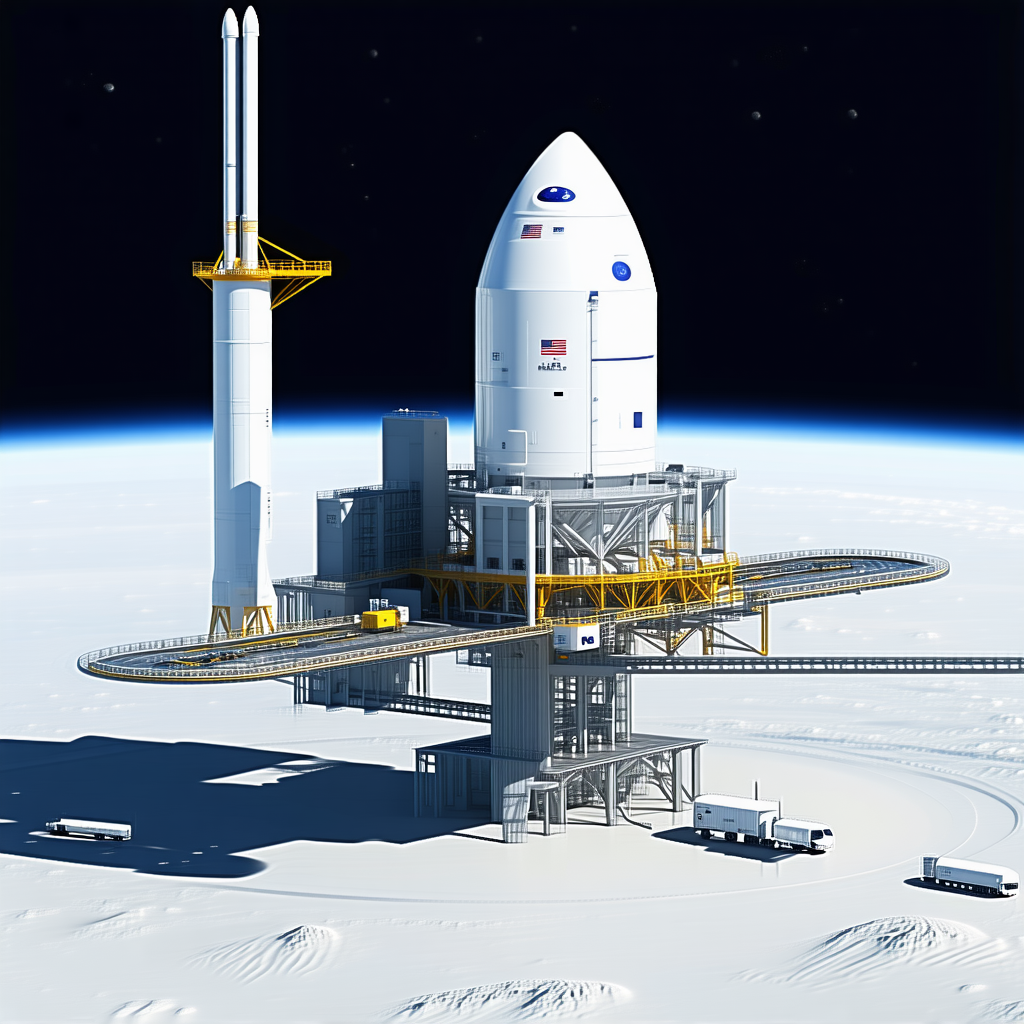 A Large Space Shuttle On Display, Sitting On Top Of A Platform
