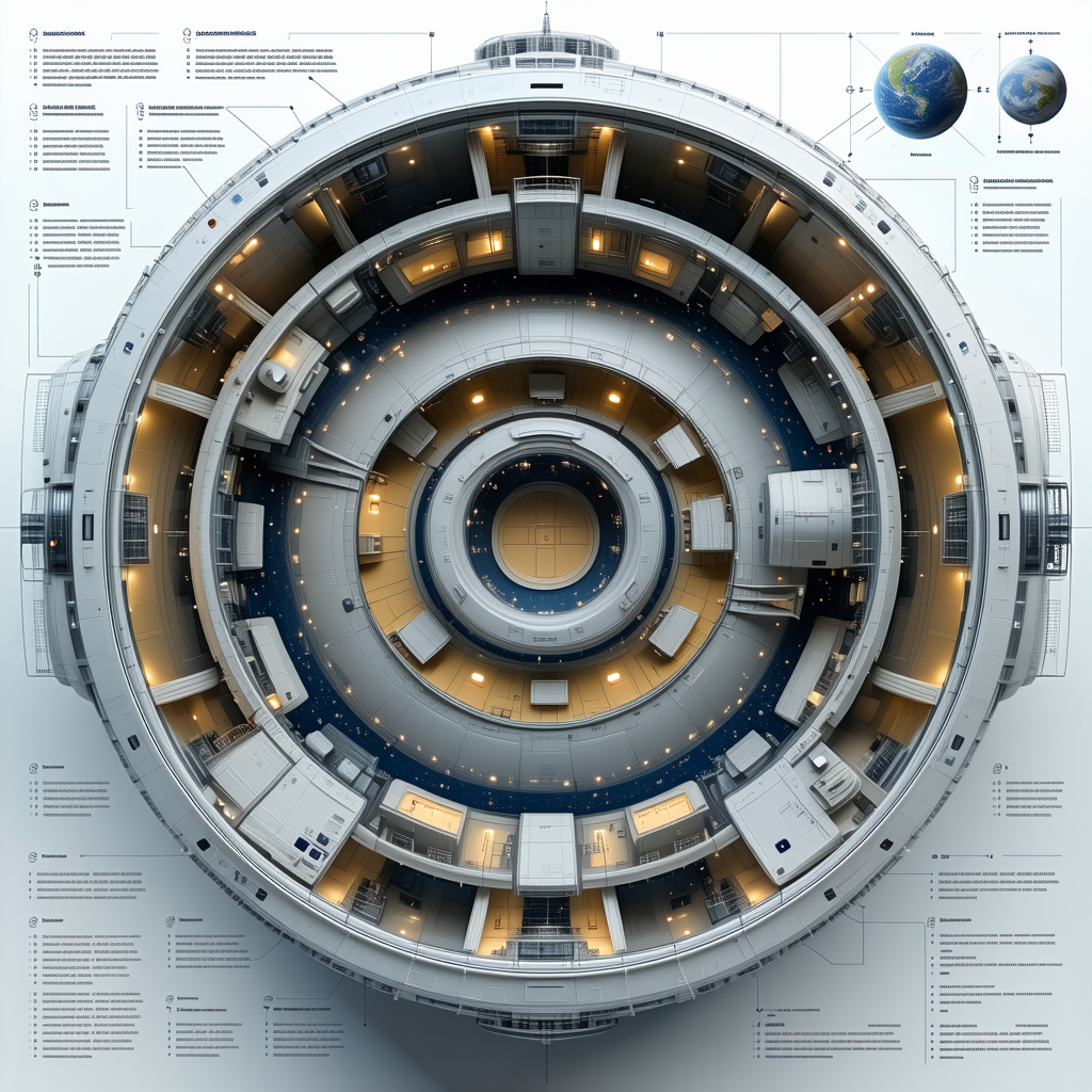 The Image Is A Detailed Diagram Of A Space Station, Showcasing Its Various Components
