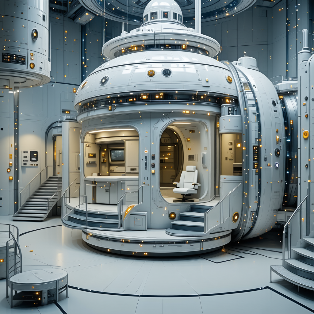 A Futuristic Space Station With A Large White Dome-shaped Room