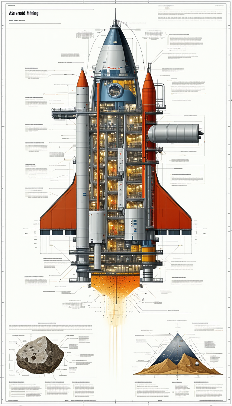 A Large Orange And White Rocket Ship Is Shown In A Detailed Diagram