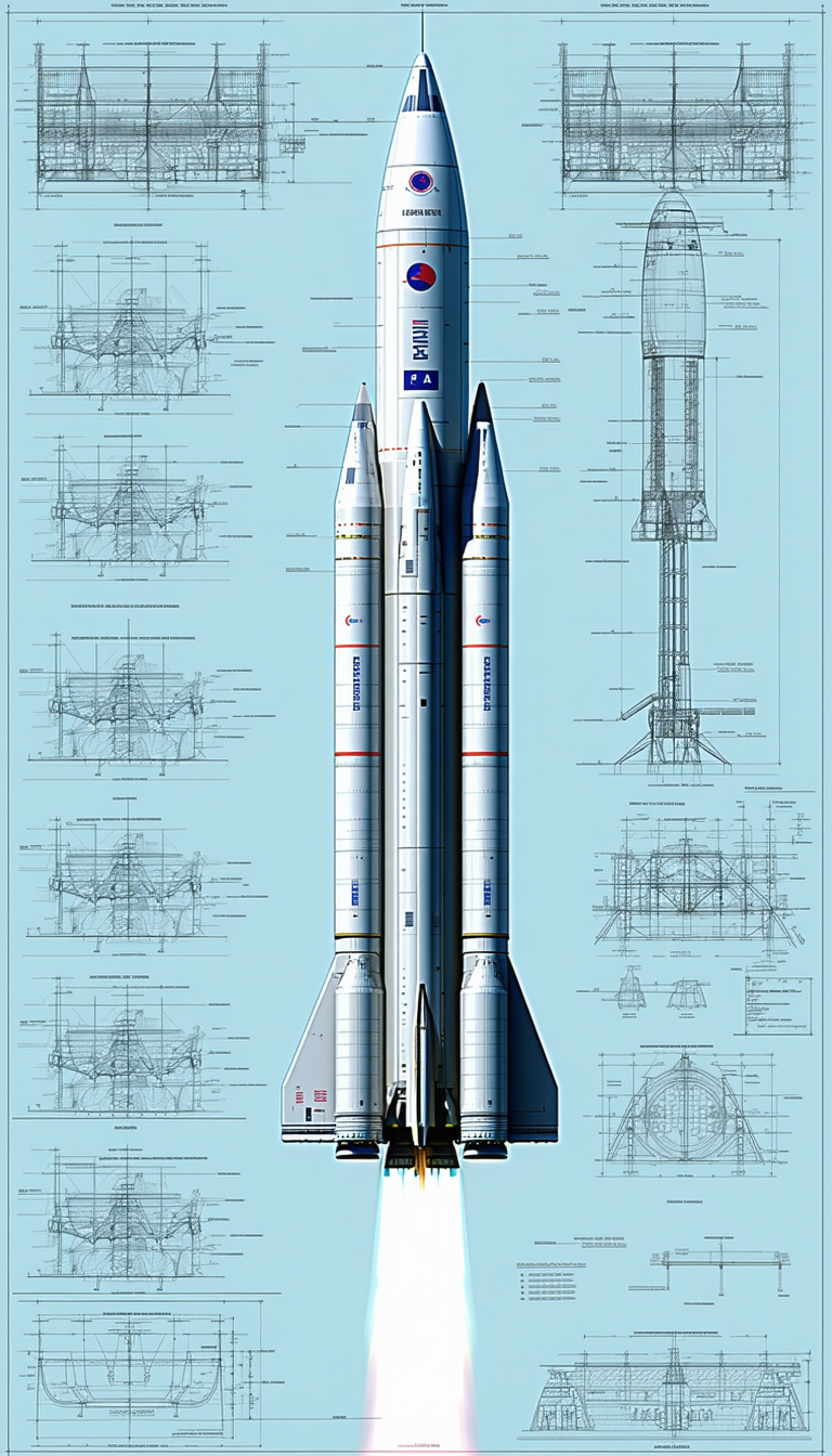 A Large Rocket Ship Is Shown In A Blueprint Drawing