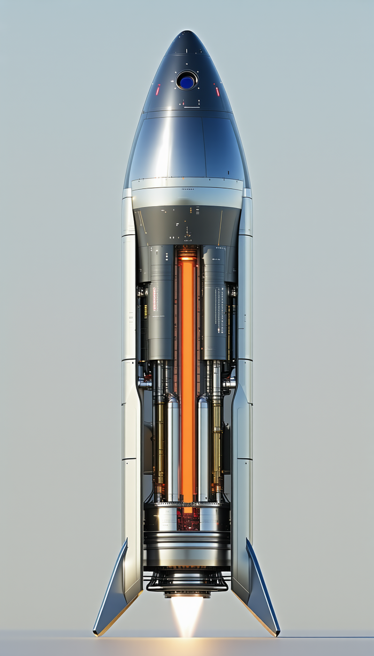 A Rocket Is Shown In A Close-up View, With Its Engine And Fuel System Visible