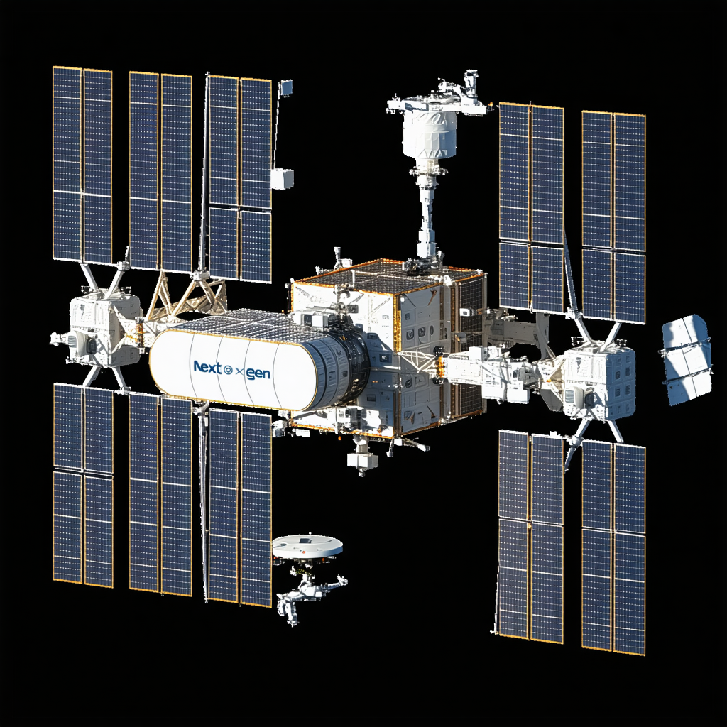 A Large Space Station With A White And Blue Color Scheme