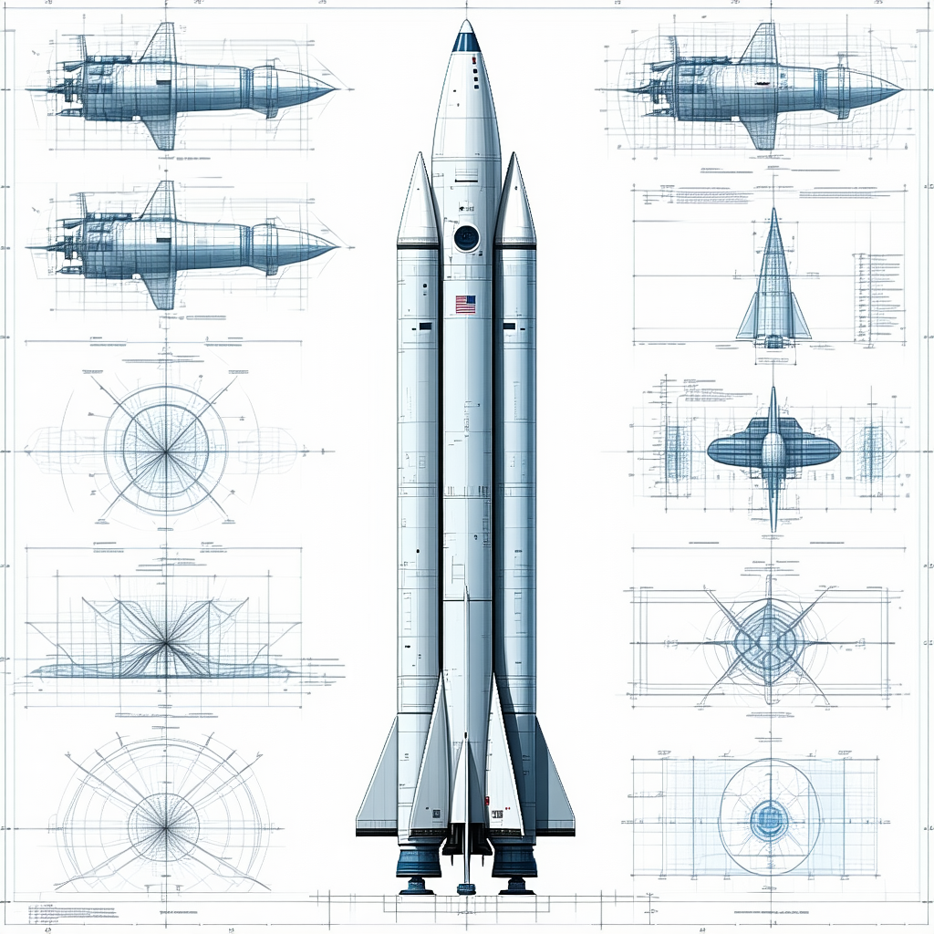 A Space Shuttle Is Shown In A Series Of Blueprints, With Each Section Labeled