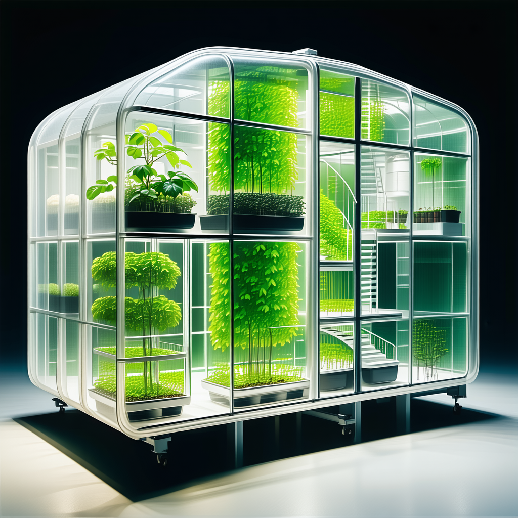 A Large, Clear, And Modern Greenhouse Filled With Various Plants