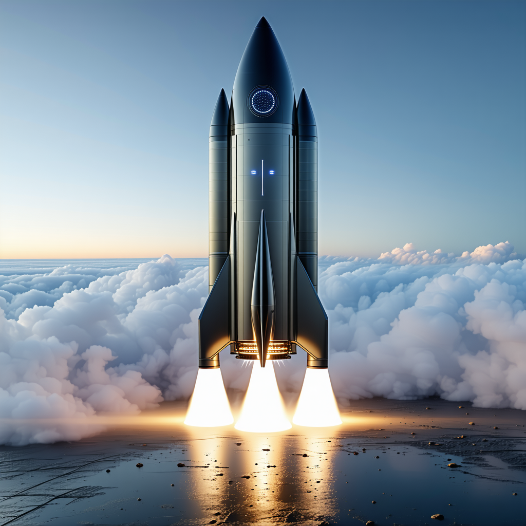 A Rocket Ship Taking Off From A Launch Pad