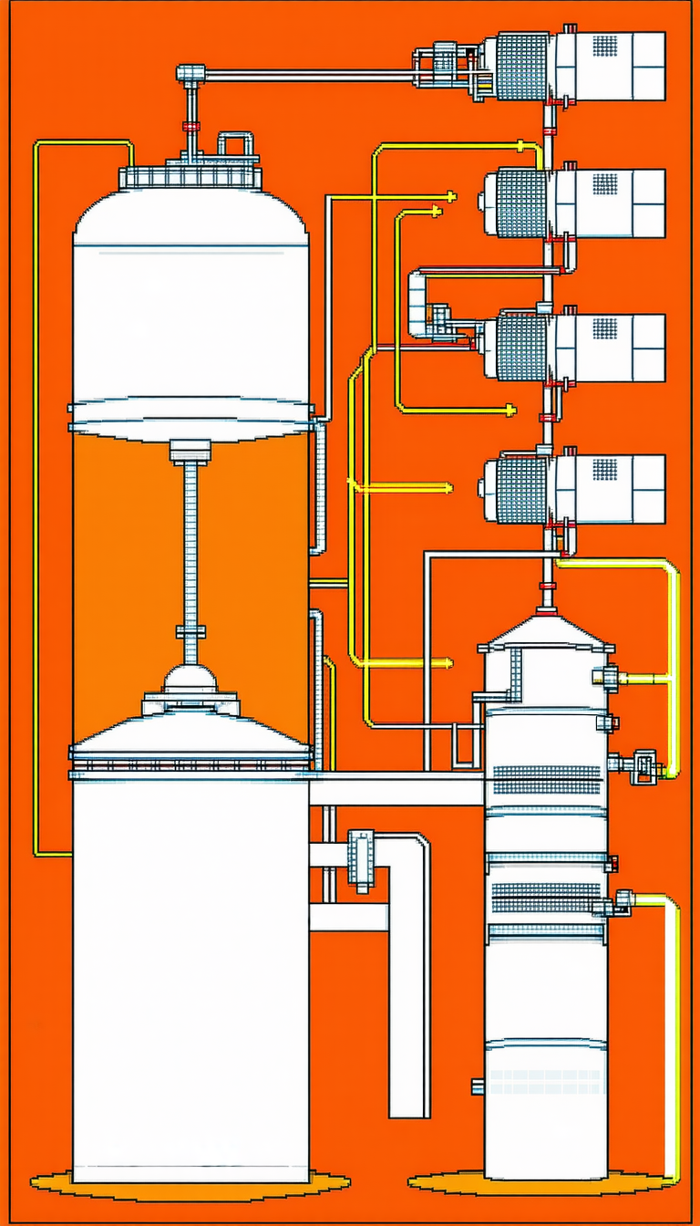 The Image Is A Detailed Drawing Of A Large Machine, Possibly A Water Tower Or A Power Plant