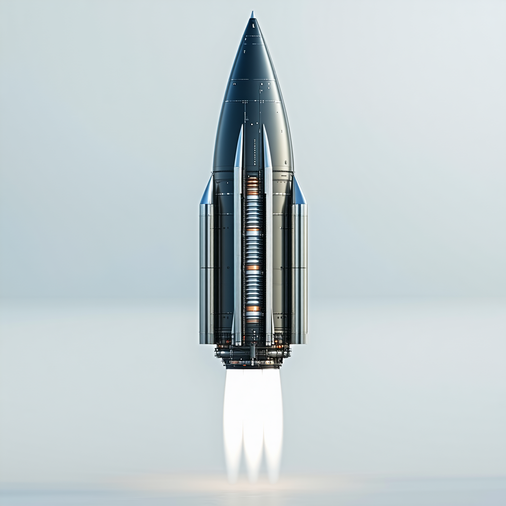 A Rocket Is Shown In A Close-up Shot, With Its Engine Glowing Brightly