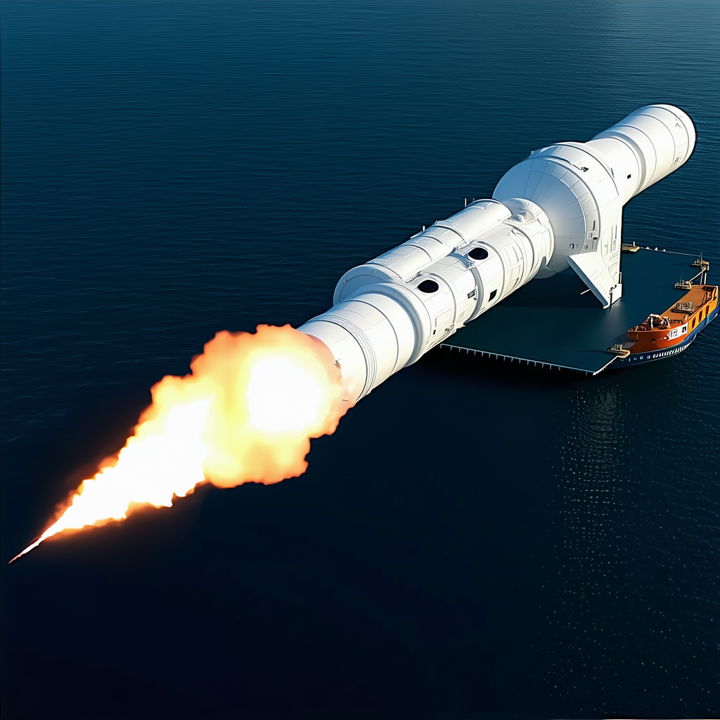 A Large White Rocket Ship Is Floating On The Water