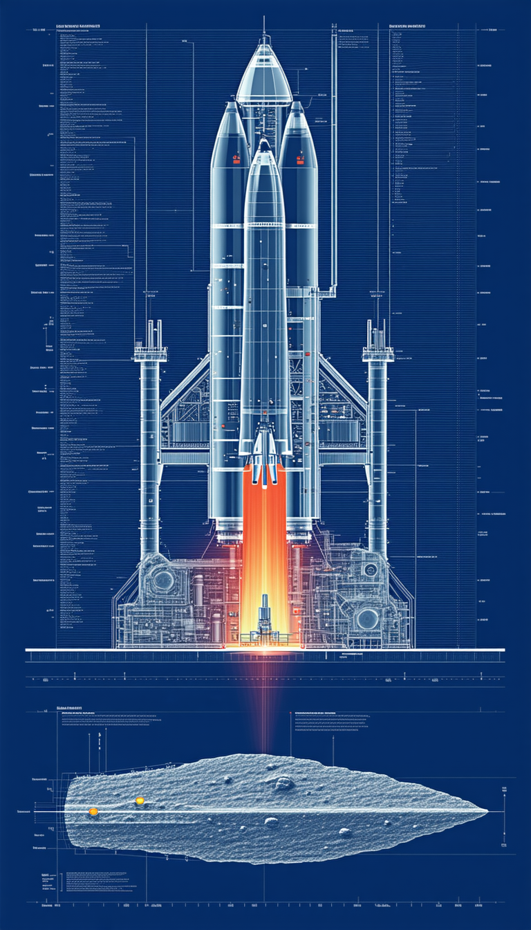 A Space Shuttle Is Shown In A Blue And White Drawing, With The Shuttle's Booster Rockets Attached