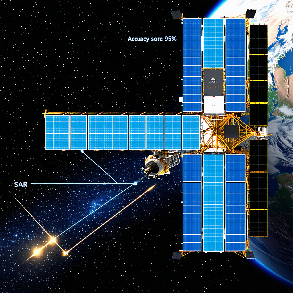 A Space Station With A Large Blue Satellite Dish On Top Of It