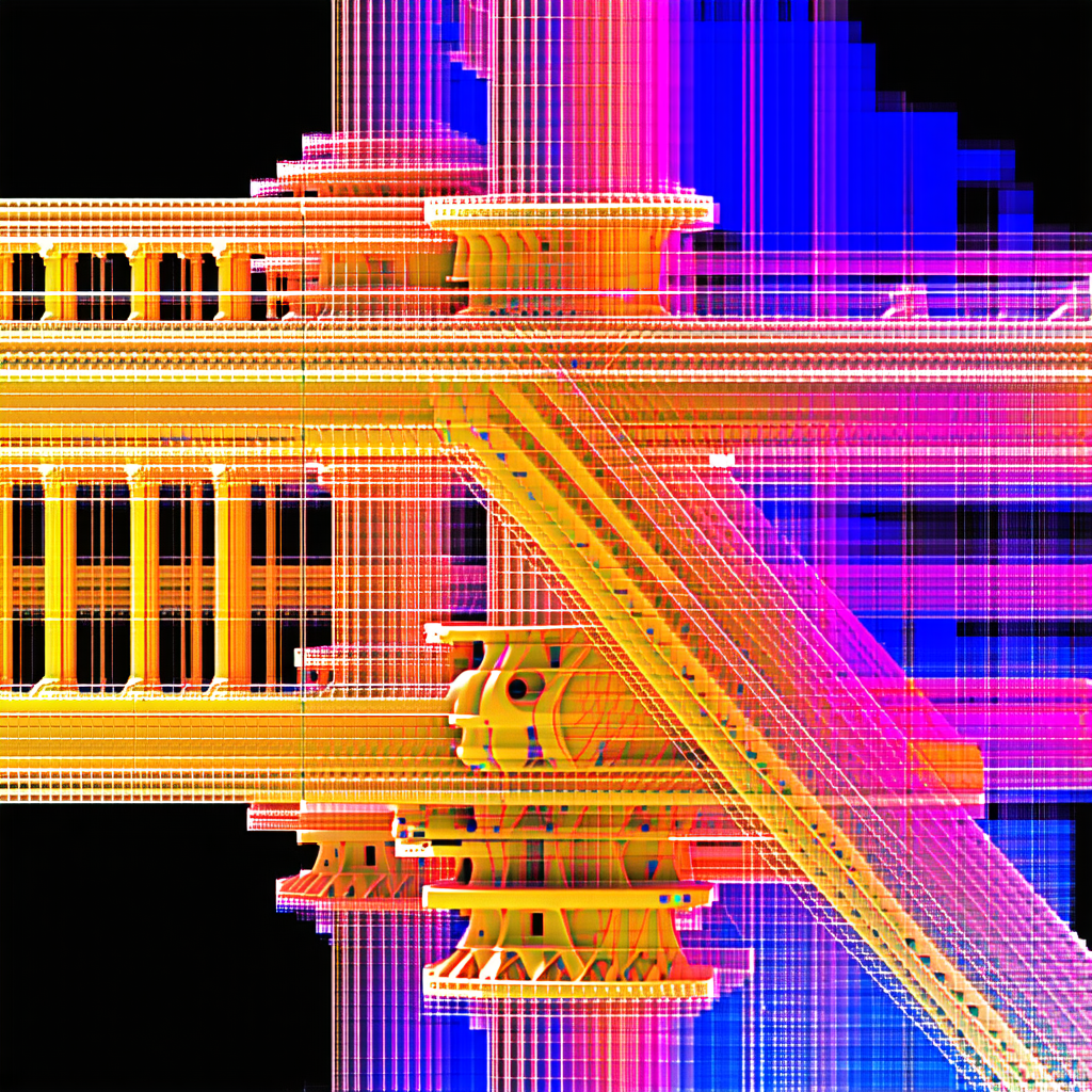 A Yellow And Blue Image Of A Bridge Is Displayed