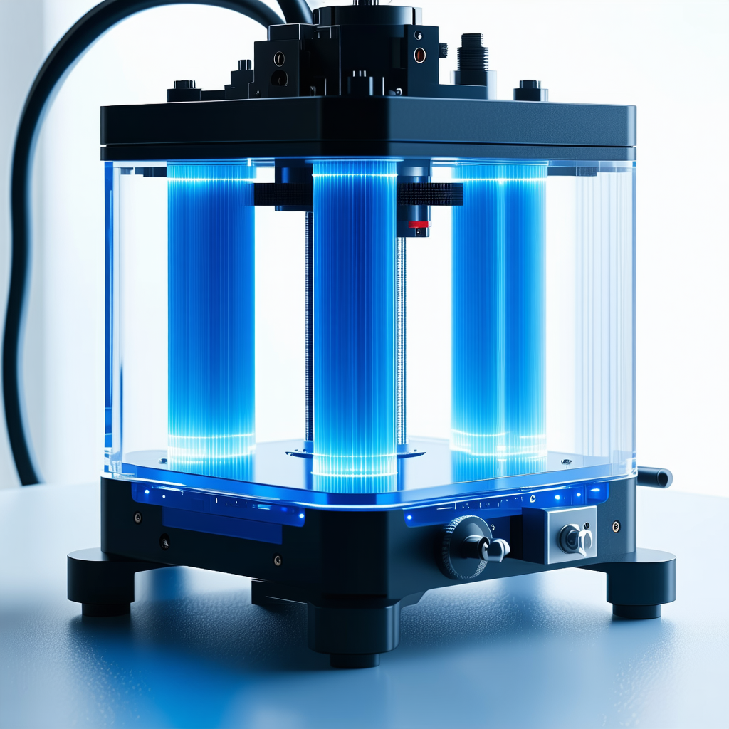 A Blue And Black Machine With A Blue Light On Top Of It