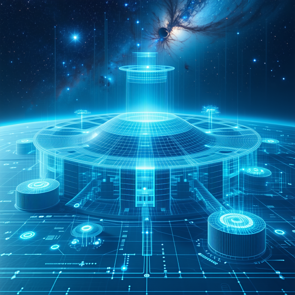 In The Image, There Is A Futuristic Building With A Blue And White Color Scheme