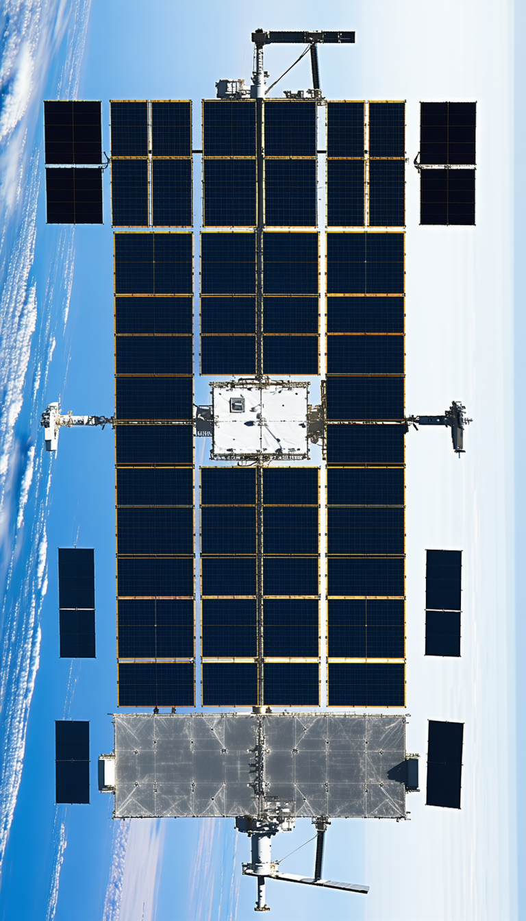 A Space Station Is Shown In A Close-up View, With A Large Solar Panel On The Side
