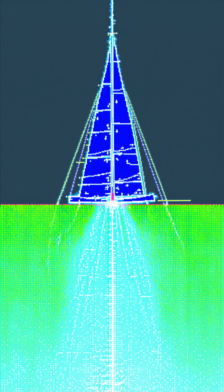 A Blue Sailboat Is Shown In A Computer-generated Image