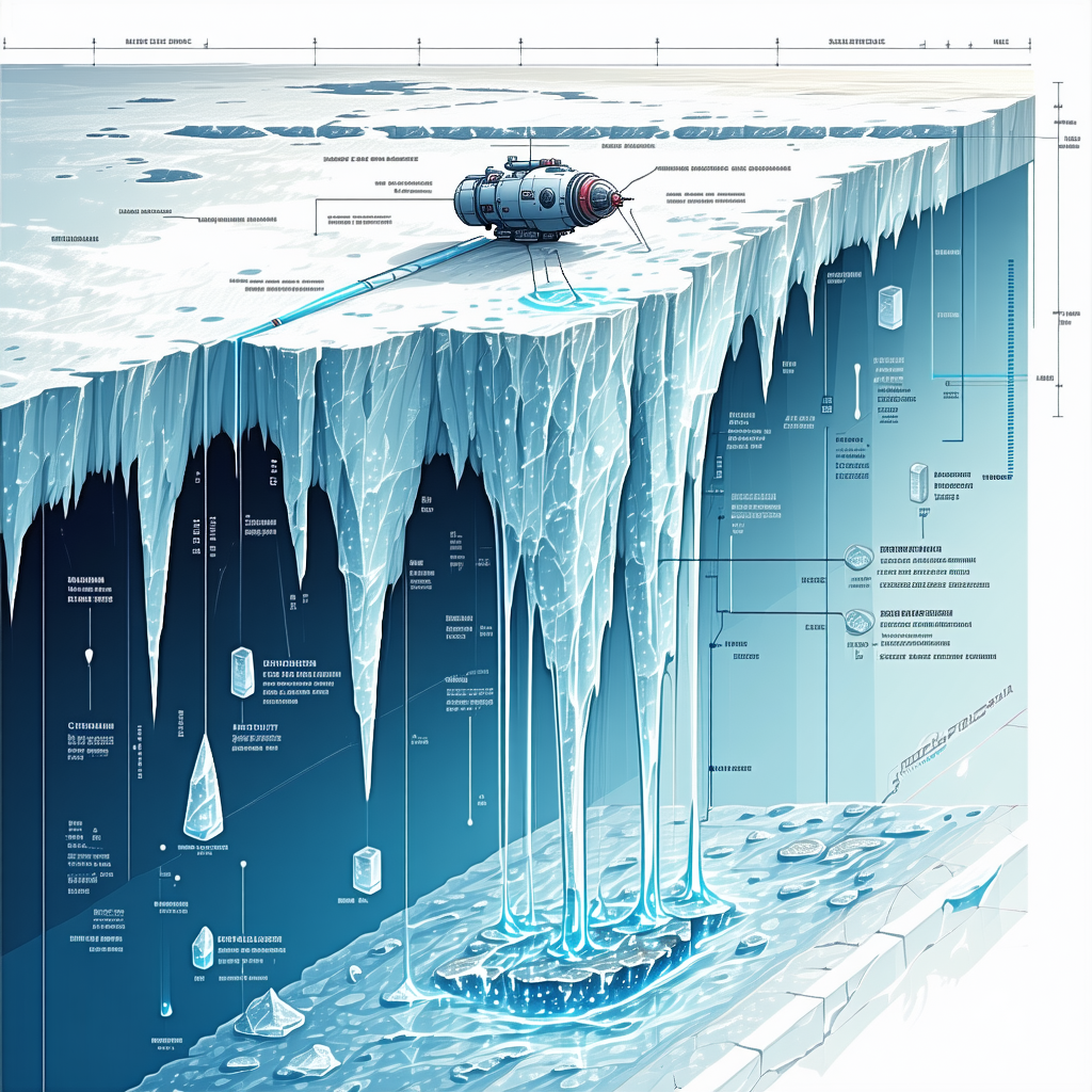 A Large Iceberg Is Shown In A Detailed Drawing, With A Small Airplane Flying Over It