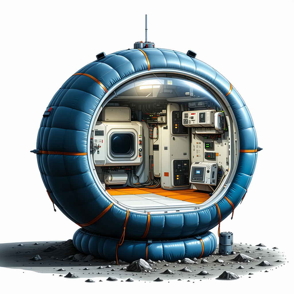A Large, Blue, Inflatable Space Station With A Dome-shaped Structure