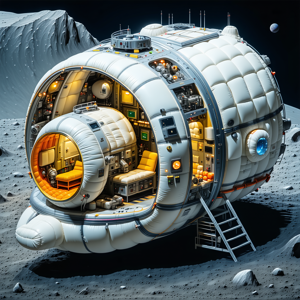 A White Spacecraft Is Shown In A Close-up View, With A Large Dome On The Top