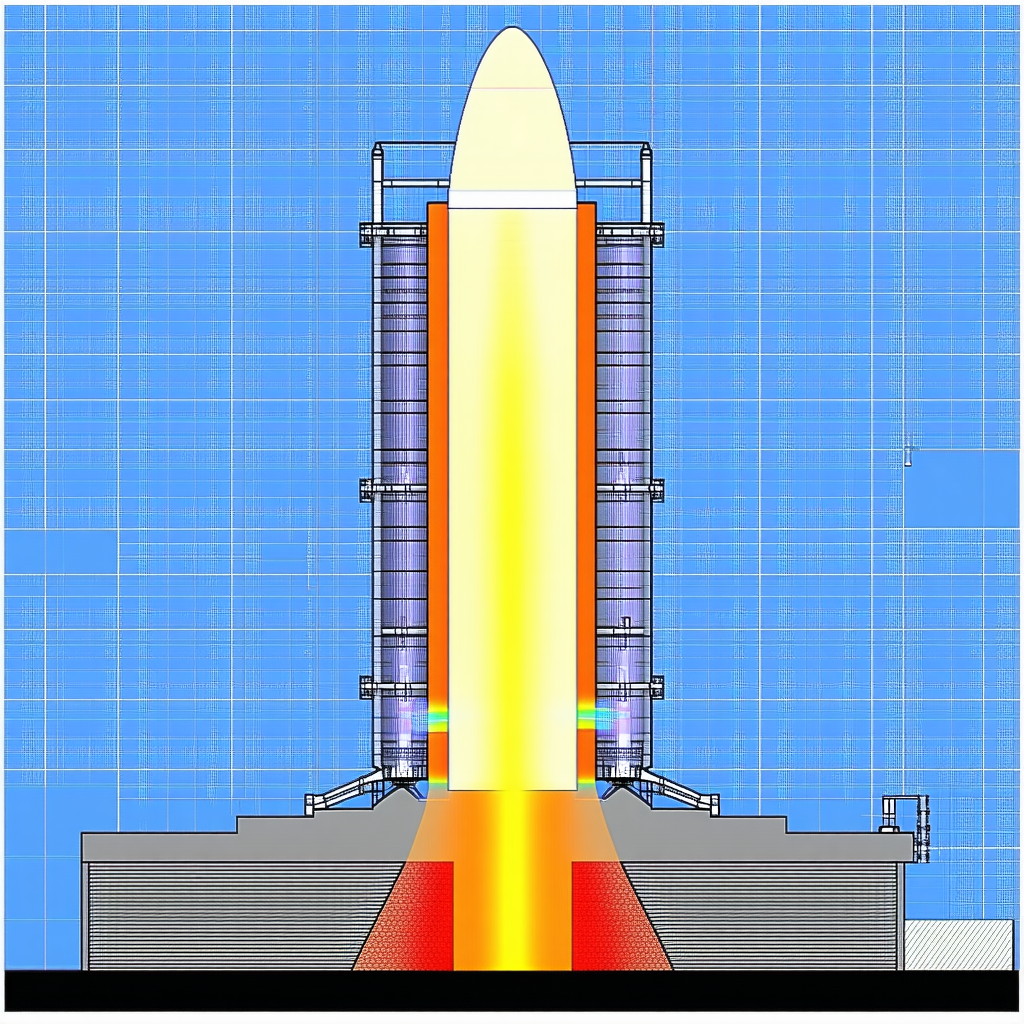 A Rocket Ship Is Shown In A Blue And White Drawing