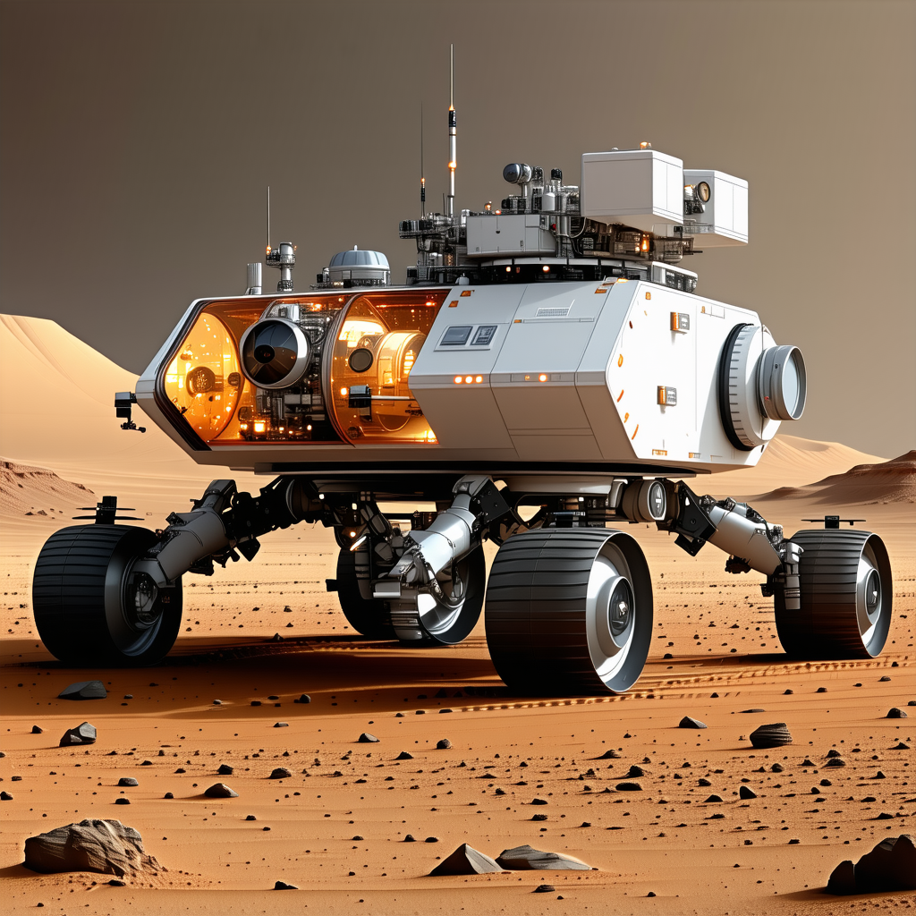 A Futuristic Vehicle Is Driving Across A Rocky Terrain