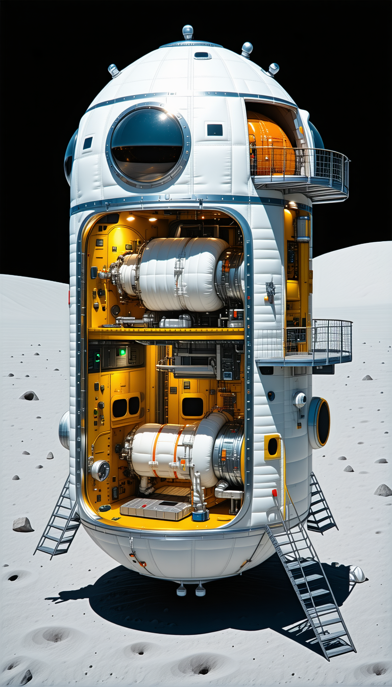 A Large White Space Station Is Shown In A Detailed Illustration