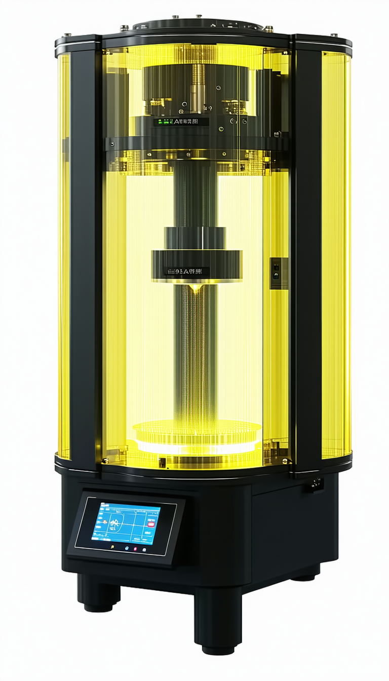 A Large, Yellow, And Black Machine With A Blue Screen