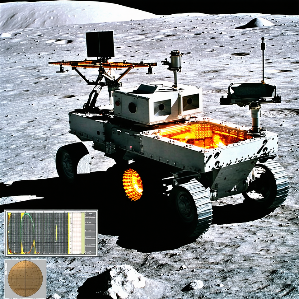A White Robotic Vehicle, Possibly A Rover, Parked On A Rocky Surface