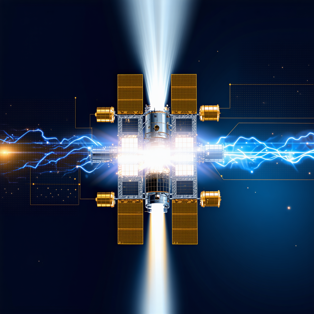 A Space Station Is Shown In The Image, With A Bright Light Shining On It