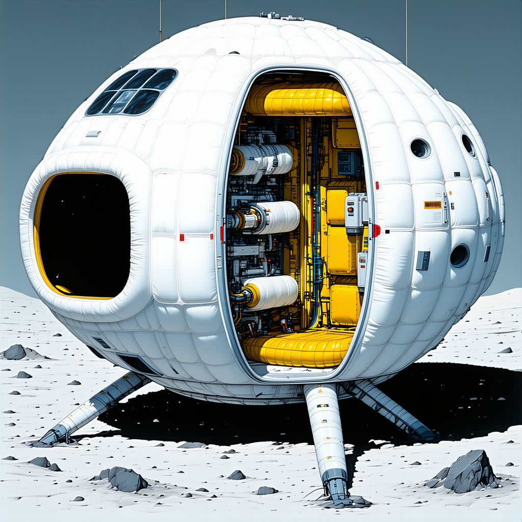 A Large White Spacecraft Is Shown In A Drawing, With A Large Round Window On The Side