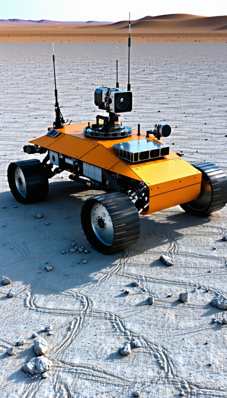 A Large Robotic Vehicle Is Sitting On A Rocky Surface