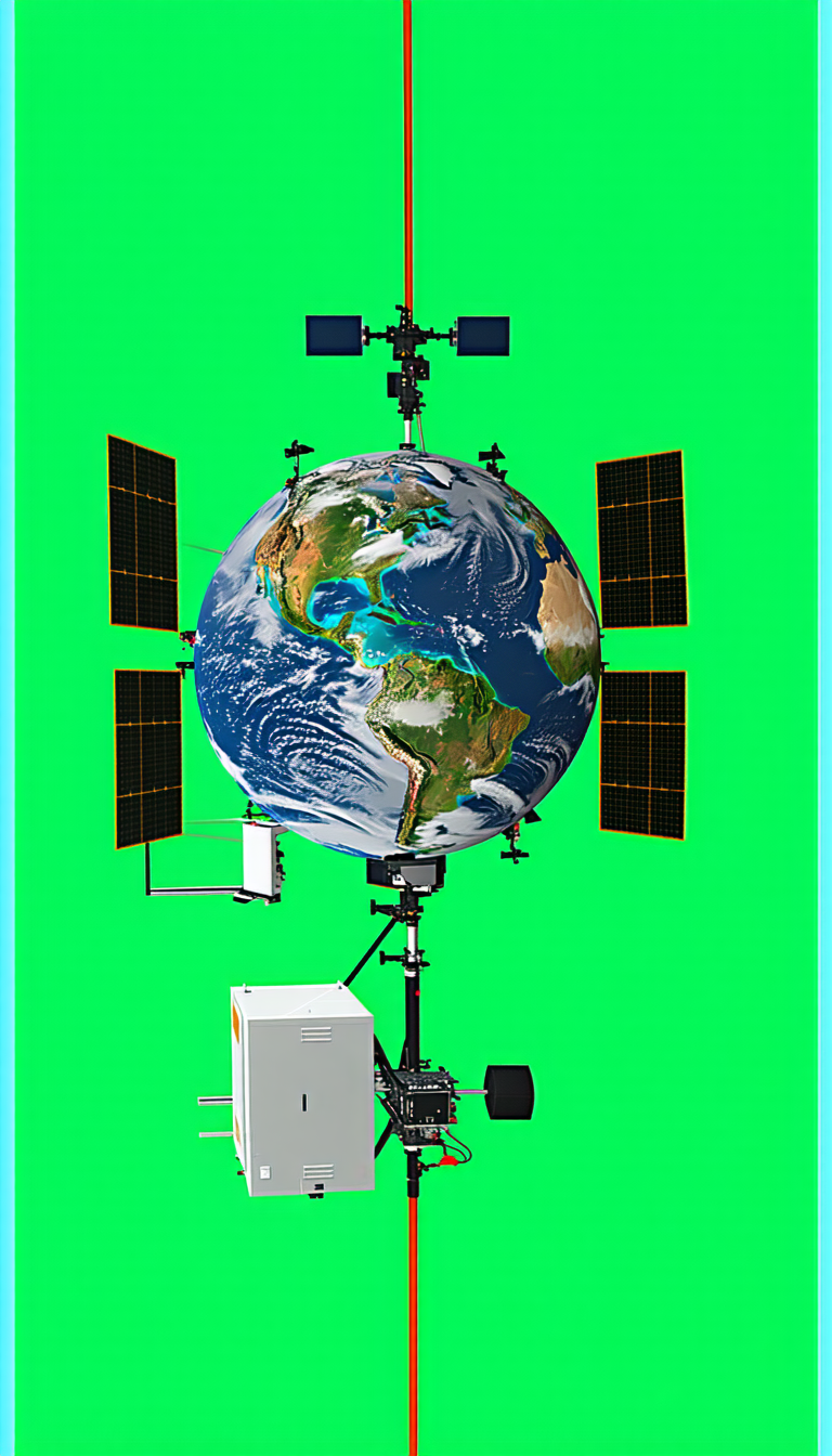 A Large, Three-dimensional Model Of The Earth, With A Solar Panel System Attached To It