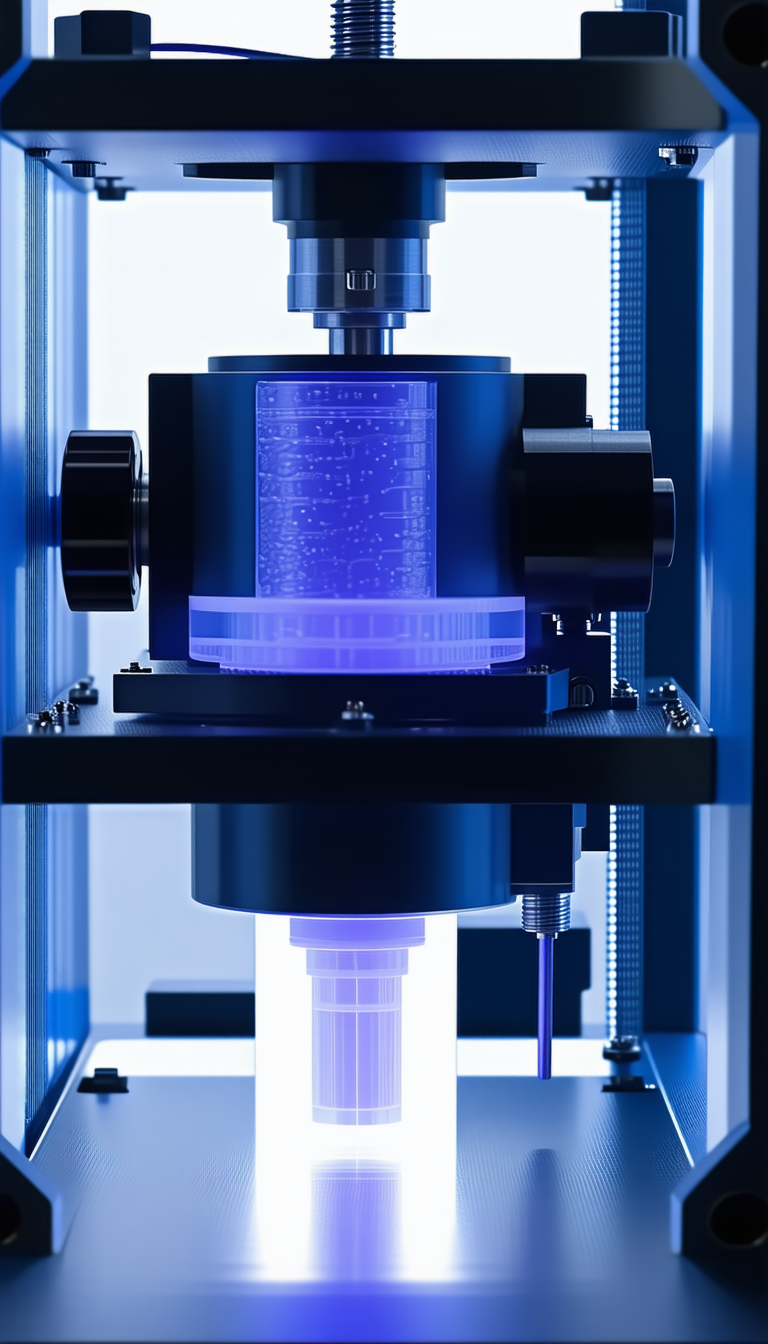 A Blue And Black Machine With A Blue Container On Top Of It