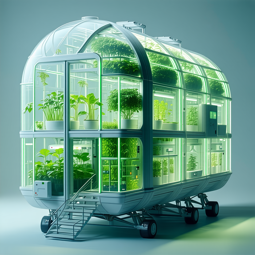 A Large, Futuristic Greenhouse With A White And Green Color Scheme