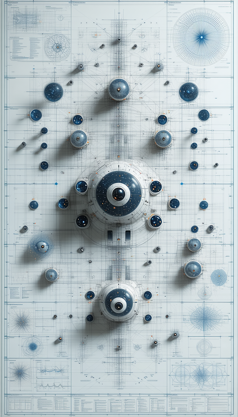 A Futuristic Drawing Of A Space Station Is Displayed On A White Background