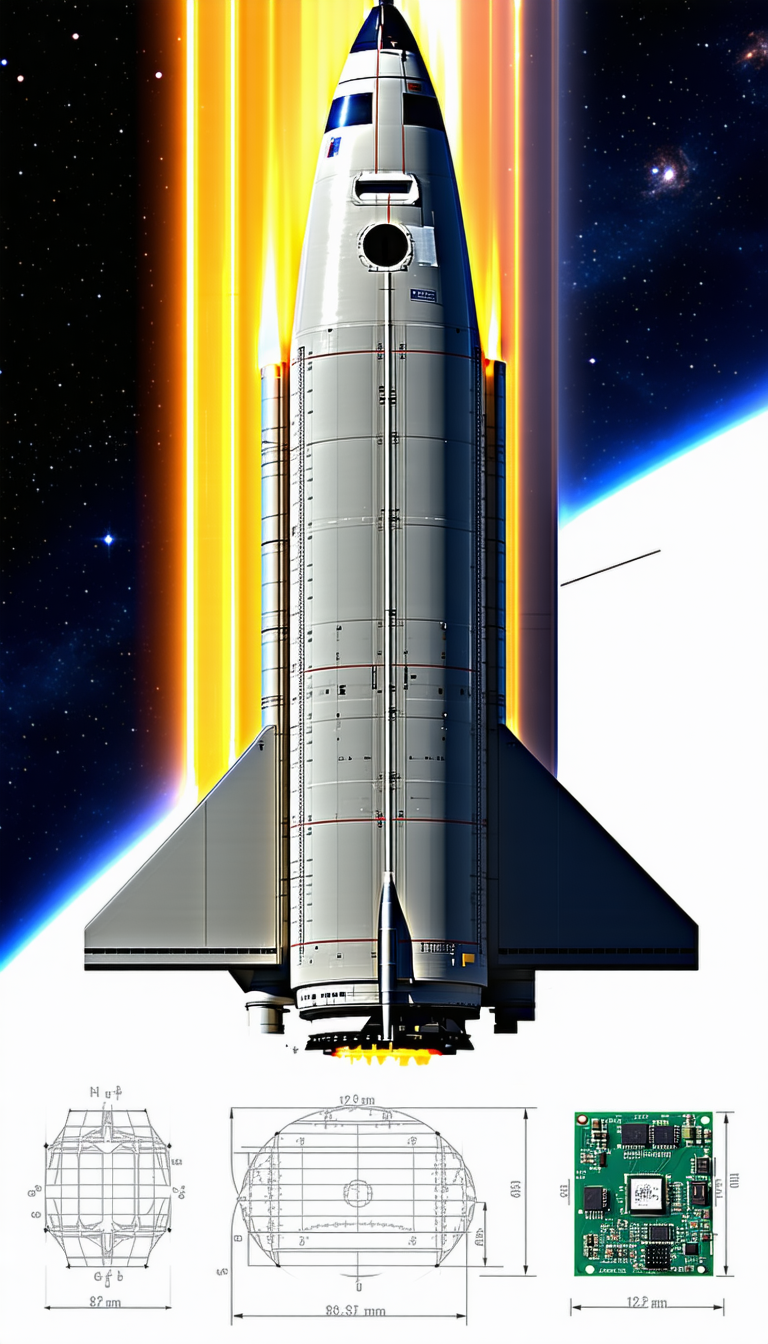 A Rocket Ship Is Shown In A Space Scene