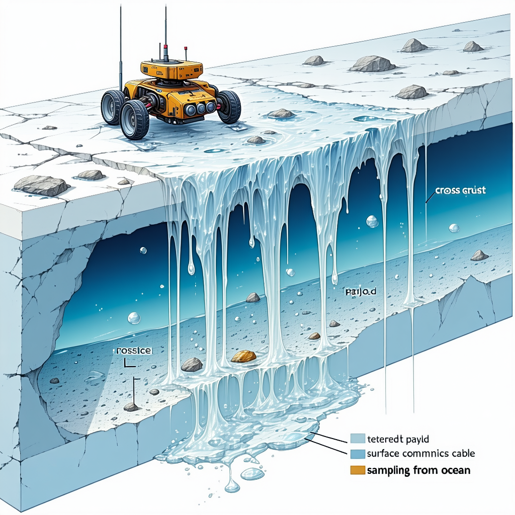 A Robotic Vehicle, Possibly A Submarine Or A Spacecraft, Traveling Through A Frozen Environment