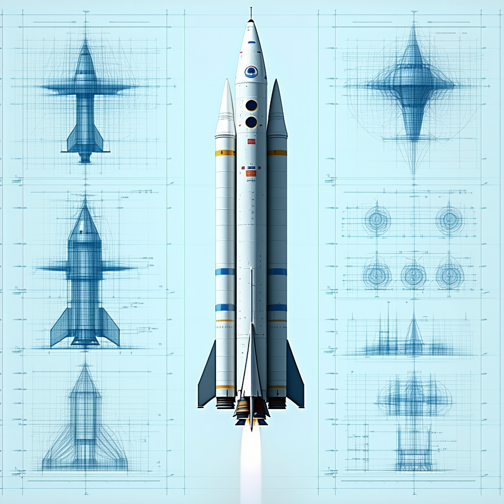 A Space Shuttle Is Shown In A Blue And White Drawing, With The Shuttle Being The Main Focus