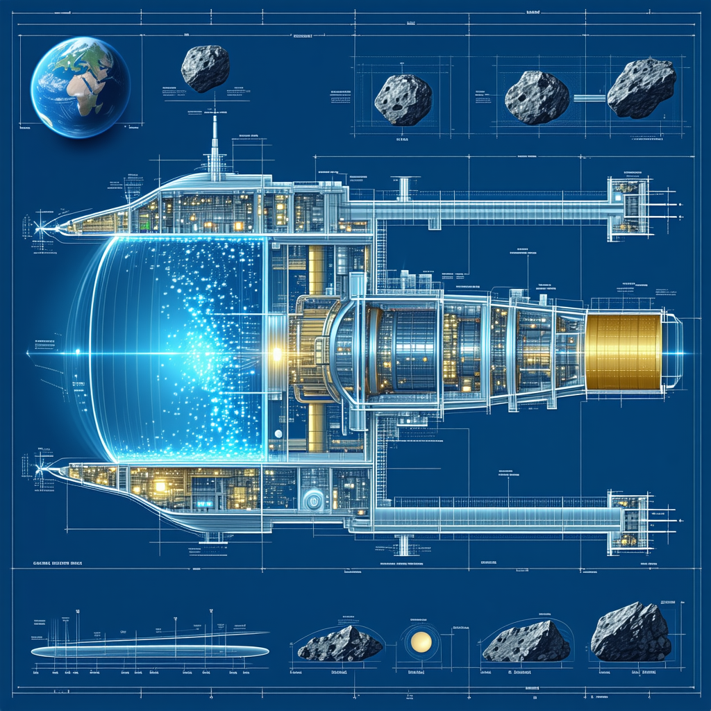 A Blue And White Drawing Of A Space Ship Is Shown