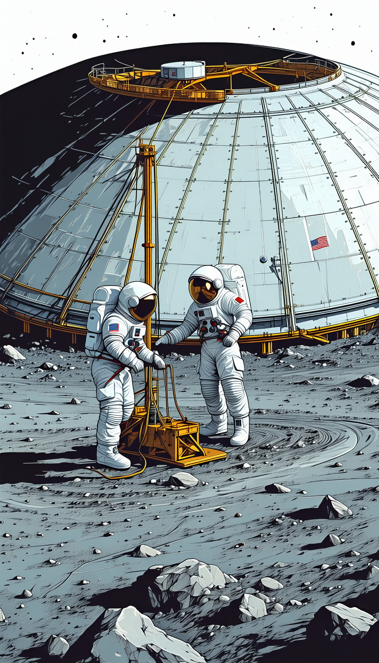 In The Image, Two Astronauts Are Standing On The Moon, Wearing Their Space Suits