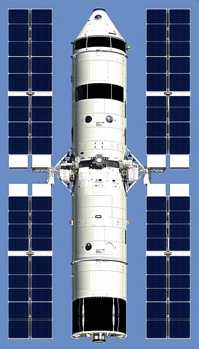 A Large Spacecraft With A White And Grey Color Scheme