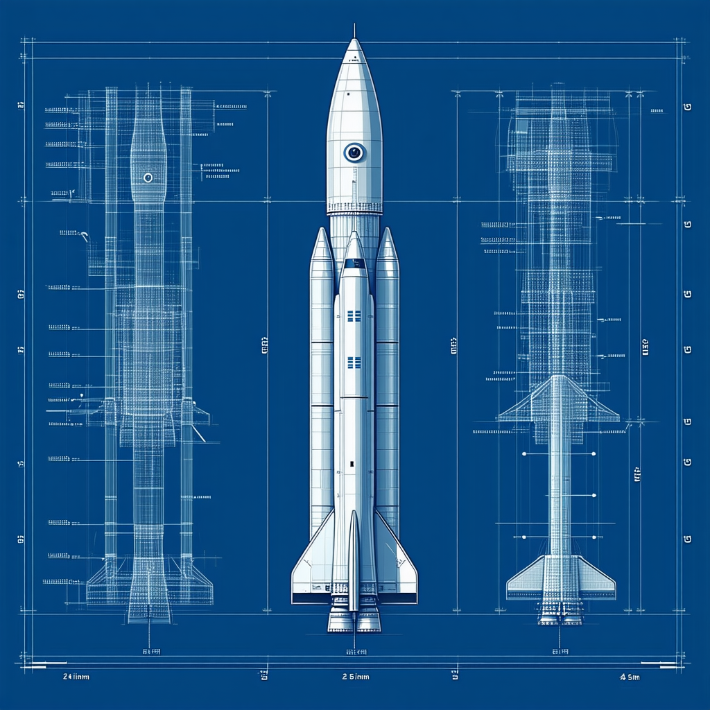 A Blue Drawing Of A Rocket Is Shown, With The Rocket Being The Main Focus