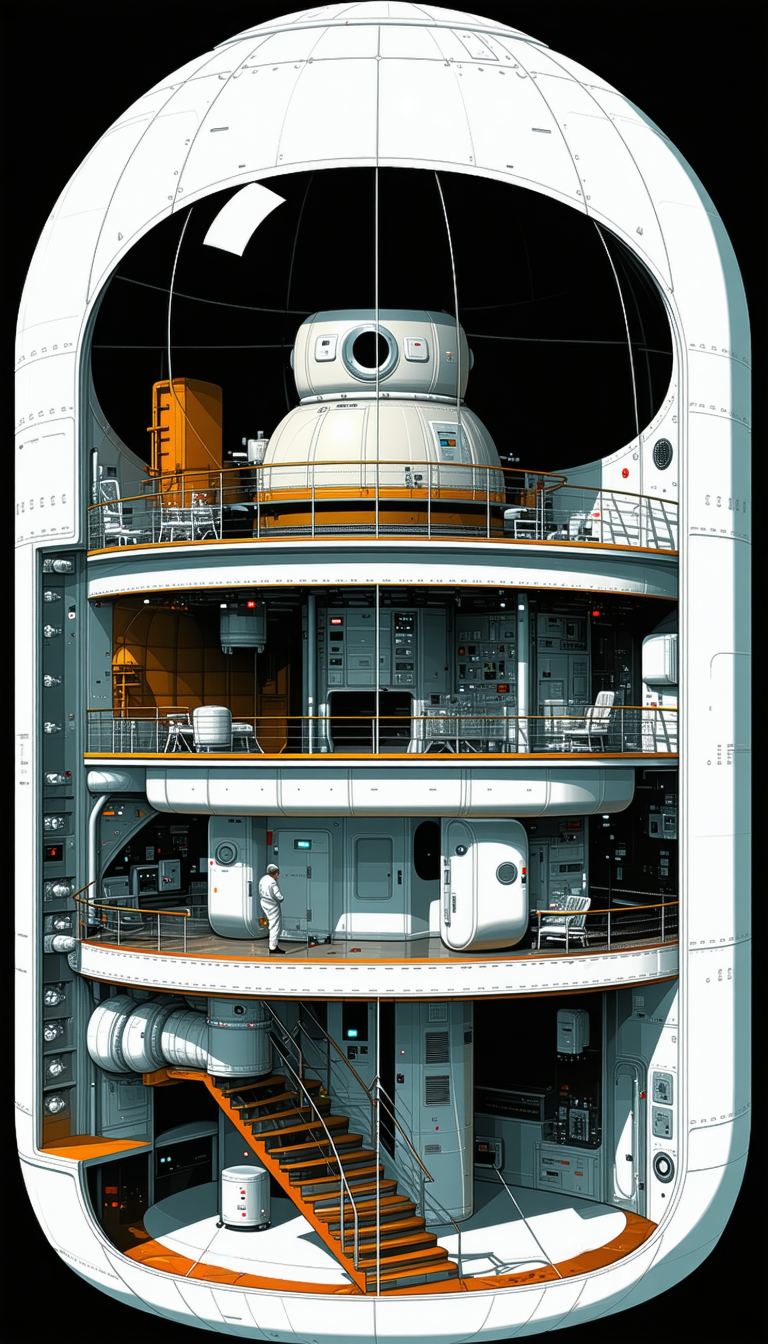 In The Image, There Is A Large Spacecraft With A Round Shape, Resembling A Space Station