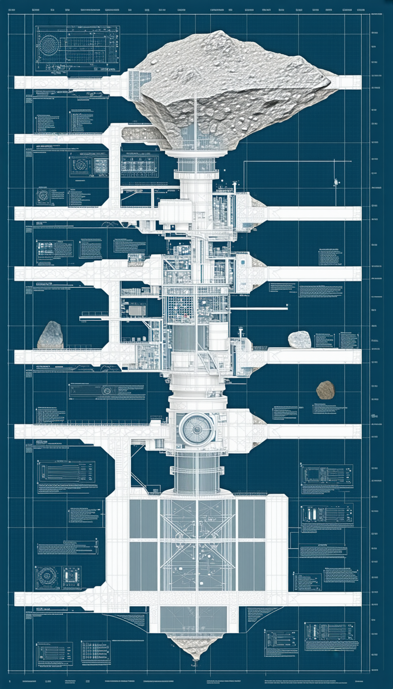 A Large, Detailed Drawing Of A Building Is Displayed On A Blue Background