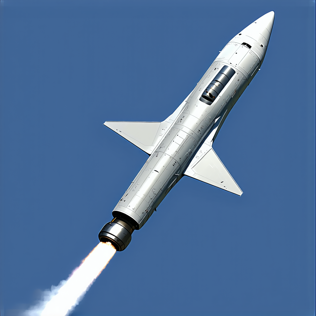 A Rocket Is Flying Through The Sky, Leaving A Trail Of Smoke Behind It